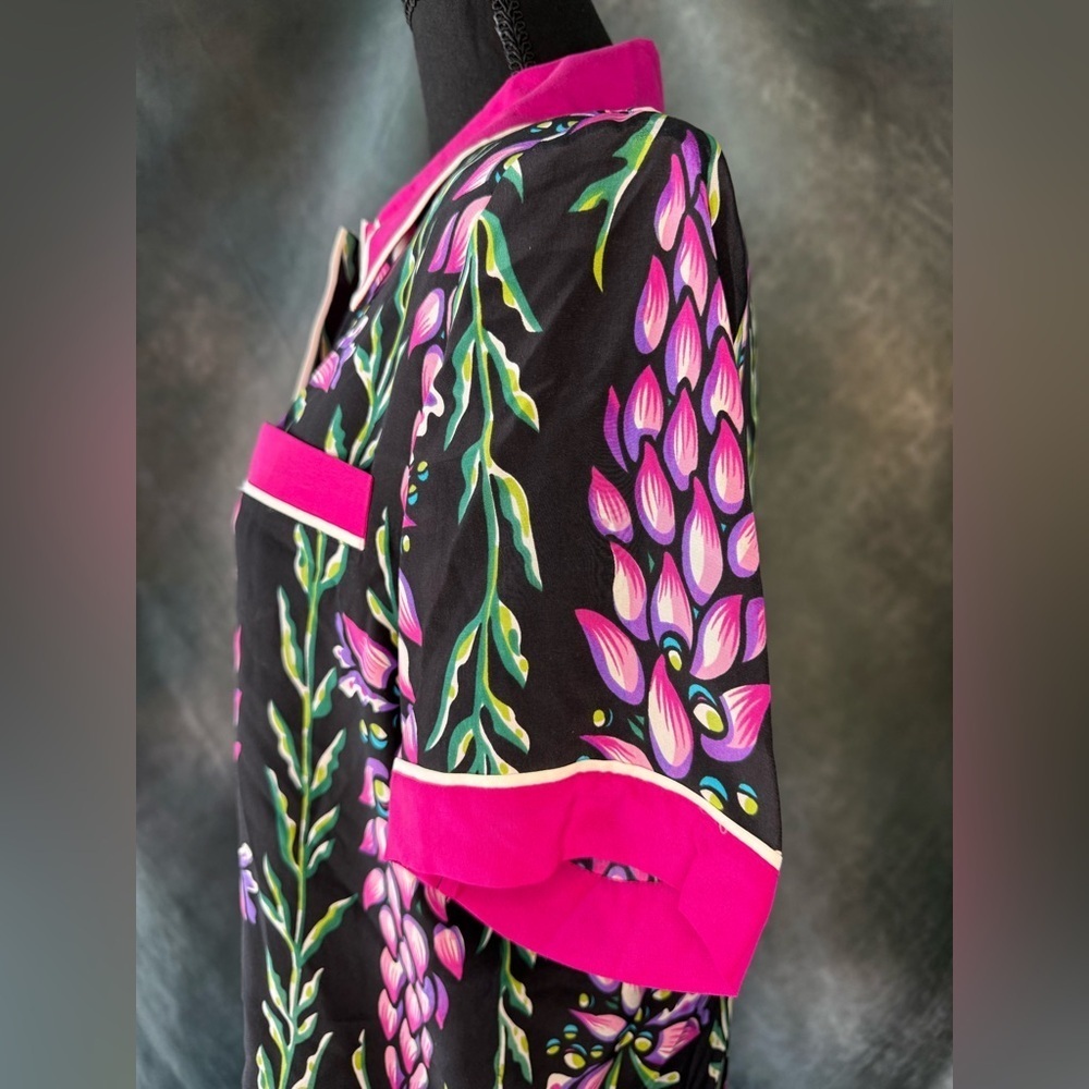 Vintage Bob Mackie Pink and Black Floral Women's Shirt 100% Silk! - Picture 8 of 9